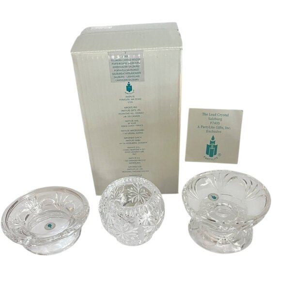 Partylite Salzburg P7405 Lead Crystal 3-Piece Stackable Candle Holder Set - Picture 4 of 10